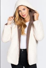 Reversible Jacket With Faux Fur Hoodie In Brownie & Cream - Image 4