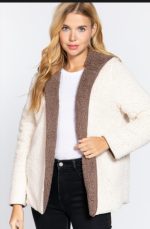 Reversible Jacket With Faux Fur Hoodie In Brownie & Cream - Image 5