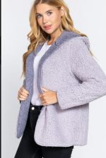 Reversible Jacket Faux Fur Hoodie In Lavender & Lilac - Image 6