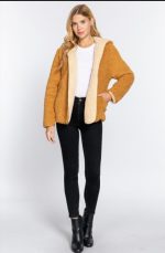Reversible Jacket Faux Fur Hoodie In Mustard & Butter - Image 2