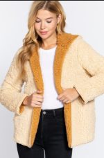 Reversible Jacket Faux Fur Hoodie In Mustard & Butter - Image 5