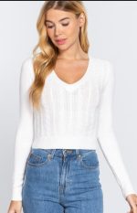 Cable V-Neck Sweater Fitted In Off White
