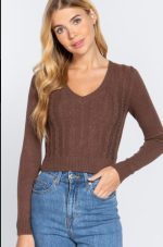 Cable V-Neck Sweater Fitted In Brown