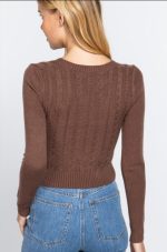 Cable V-Neck Sweater Fitted In Brown - Image 4