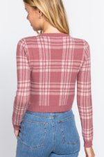 Cardigan Sweater Fitted V-Neck Button Down In Mauve - Image 2
