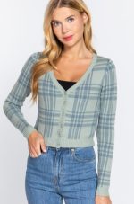 Cardigan Sweater Fitted V-Neck Button Down In Dusty Sage