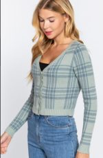 Cardigan Sweater Fitted V-Neck Button Down In Dusty Sage - Image 3