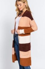 Cardigan Open Front Color Block In Sepia & Pink - Image 3