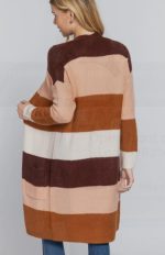 Cardigan Open Front Color Block In Sepia & Pink - Image 4