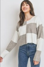 Sweater Loose-Fitting Round Neck In Mocha Multi Color Block