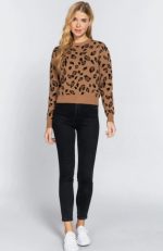 Sweater Animal Print Crew-Neck In Khaki & Black - Image 2