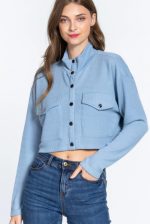 Crop Jacket Snap Button In Blue Moon