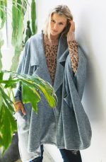 Trench Coat Solid Knit Oversized In Denim