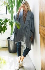Trench Coat Solid Knit Oversized In Denim - Image 2