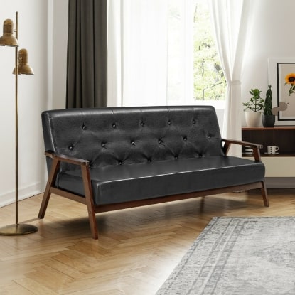 Screenshot 2022-08-31 11.08.41 PM Sofa Couch Black 3-Seater PU Leather With Rubber Wood Legs - Image 1