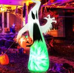 Halloween Inflatable Yard Decoration 6ft Haunting Ghost & Pumpkin With Built-In Blower & LED Lights