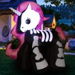 Halloween Inflatable Yard Decoration 5.5ft Skeleton Unicorn With LED Lights