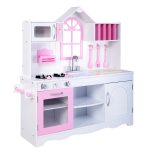 Wooden Kitchen Playset With Pink Window & Accessories