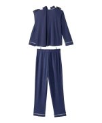 Pajama Set Women's Assisted Dressing Open Back Top & Pull-On Pant Waffle Knit In Navy - Image 2
