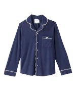 Pajama Set Women's Assisted Dressing Open Back Top & Pull-On Pant Waffle Knit In Navy - Image 3