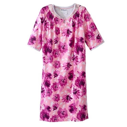 Open Back Knit Nightgown with Lace Trim Pink Lilies Open Back Knit Nightgown with Lace Trim Pink Lilies