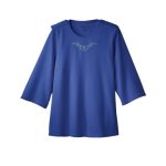 Women's Open Back 3/4 Length Sleeve Top with Embroidery Galaxy Blue